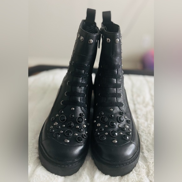 Karl Lagerfeld Breck Chelsea Black Studded Combat Boots - Picture 2 of 4
